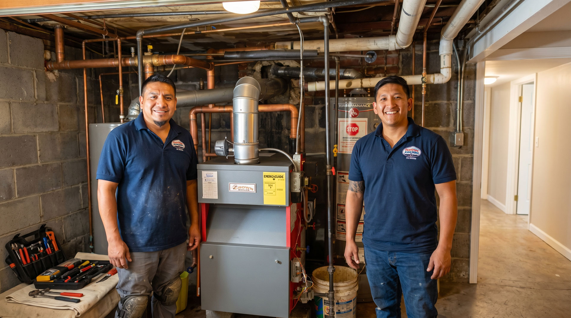 Continental Plumbers licensed technician installing a new residential boiler in a Union County NJ home